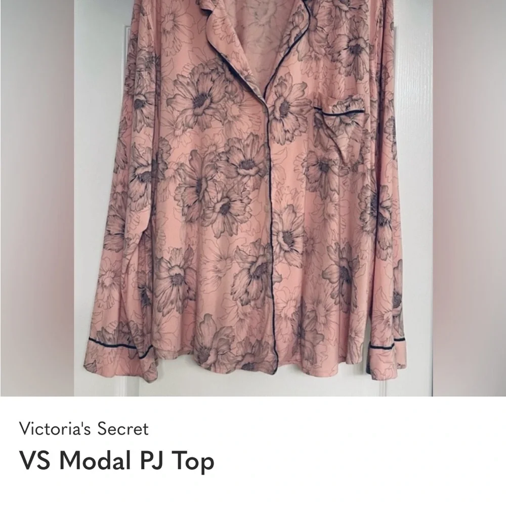 Victoria's Secret Pink Floral Modal Pajama Top with Black Trim